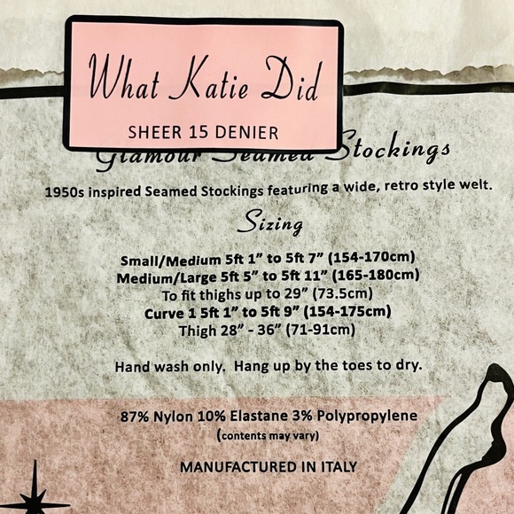 What Katie Did SEAMED STOCKINGS COFFEE with CHOCOLATE seam. S/M New In Package - Picture 4 of 7